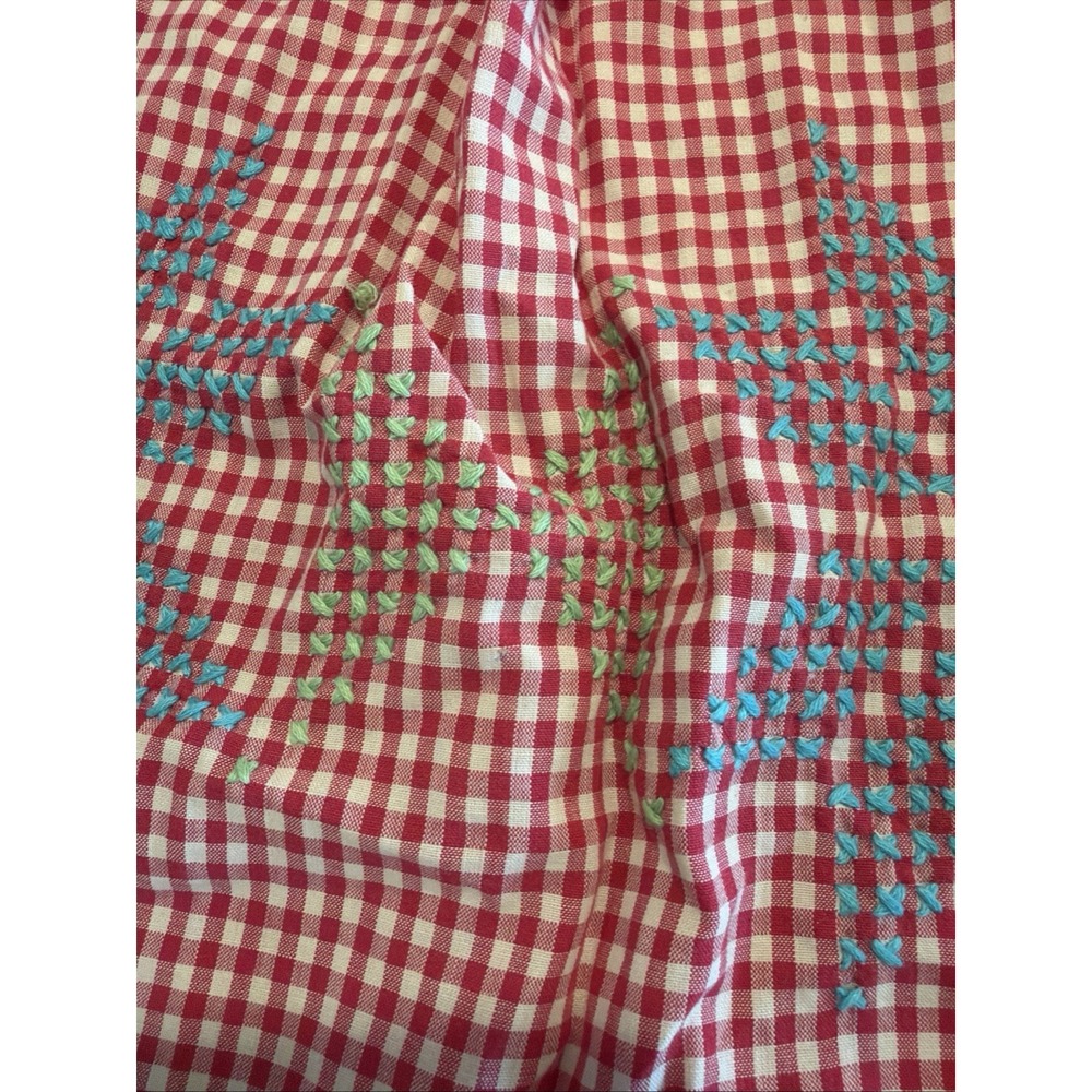 Vintage Hand Made Half Apron With Embroidery Red and White Check - Picture 3 of 9